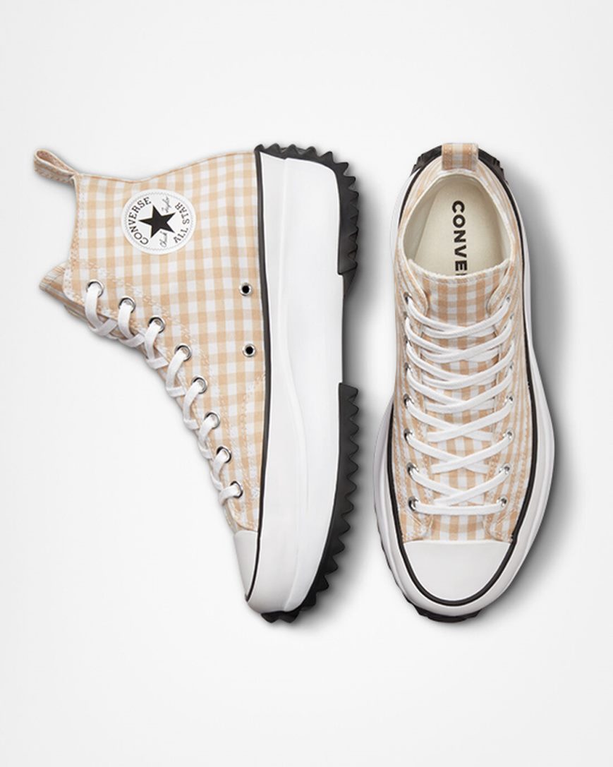 Topanky Na Platforme Converse Run Star Hike Gingham Vysoke Panske Béžové Biele Čierne | SK COUEW5